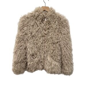 Iro Kald Lamb Fur Shearling Sherpa Womens Coat Jacket Sz 38 Beige Jacket Soft